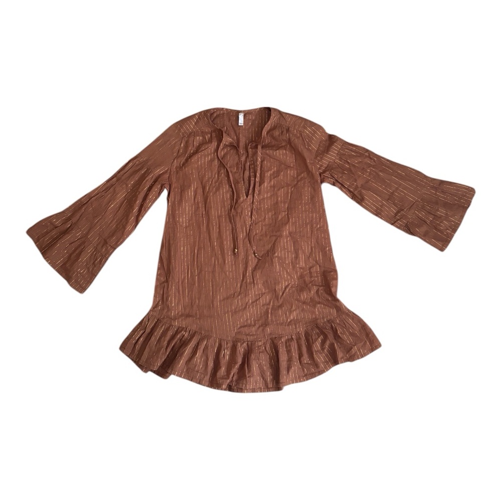 Vix By Paula Hermanny Brown Long Sleeve Swimsuit Cover Up With Gold Accents